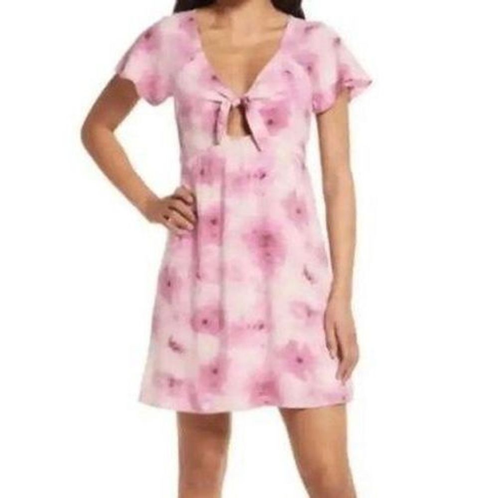 Abound Nordstrom X Tie Front Short Sleeve Skater Dress Leland Pink size XL NWT